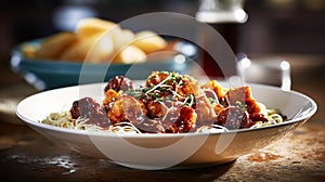 Classic Spaghetti and Meatballs on White Plate