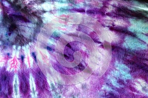 Classic Spiral of Pink, Purple, Blue, and Black Tie Dye on Shirt