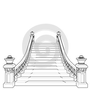 Classic Staircase Vector. Antique Stairs. Illustration Isolated On White Background.