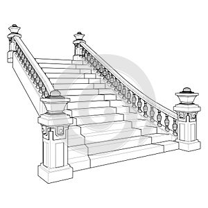 Classic Staircase Vector. Antique Stairs. Illustration Isolated On White Background.