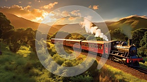 a classic steam train ride at sunrise