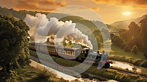 a classic steam train ride at sunrise