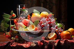 Classic Still Life with Fruits and Glass of Water