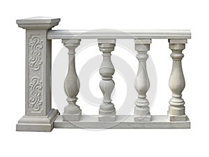 Classic stone balustrade with column isolated over white