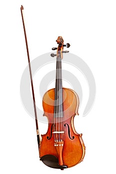 Classic stringed musical instrument, old violin isolated on white background