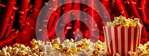 Cinema snack bliss - popcorn against red curtain