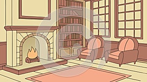 Classic Study with Fireplace, Refined Home Library Scene, vector design Generative AI