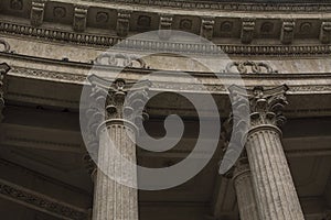 Classic style columns of the Kazan Cathedral, St. Petersburg, Russia