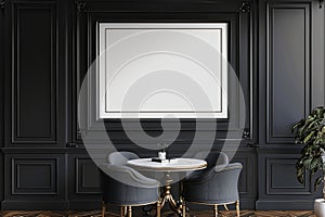 Classic style dining room Empty frame on black wall