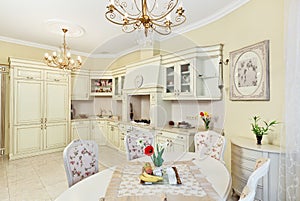 Classic style kitchen and dining room interior