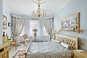 Classic style luxury bedroom interior in blue