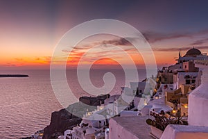 Classic sunset in Oia in Santorini Greece