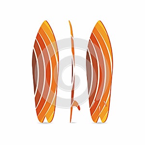 Classic surfboard. Three-sided surfboard illustration. Three projections. Colorful circular fish board