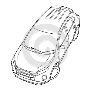 Classic suv car. Crossover car side view shot. Outline doodle vector illustration.