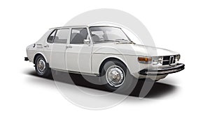 Classic Swedish car Saab 99L side view isolated on white