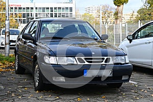 Classic Swedish veteran oldtimer famous model black car Saab 9.3 parked