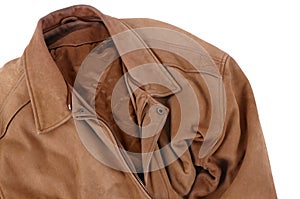 Tan brown leather jacket isolated on white background