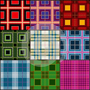 Classic tartan, british traditional stripe, plaid vector seamless patterns set