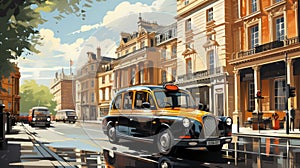 Classic taxi cab in 60s London