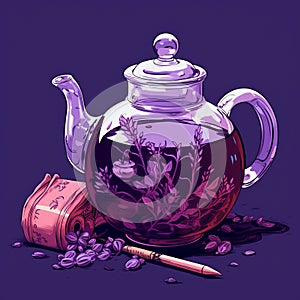 Classic Tea Bottle Print On Purple Background