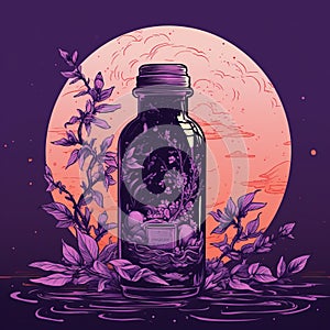 Classic Tea Bottle Print On Purple Background