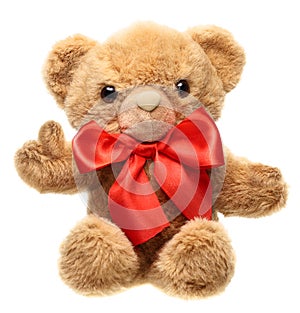 Classic teddy bear with red bow