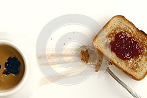 Classic toast and jam breakfast with space around plate for adding short message or logo
