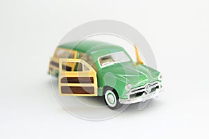 Classic toy car on a white background