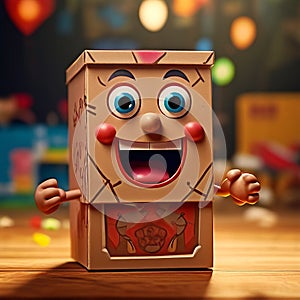 a classic toy jack in the box popping out with a dynamic motio photo