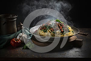 A classic and traditional decoration of Italian food cuisine. Pasta, flour tortillas, parmesan and cheeses. Creative and