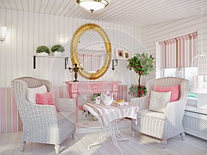 Classic Traditional Provence White and Pink Colors Veranda