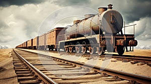 Classic train freight transport powered by diesel locomotives.,AI, Generated, Generative