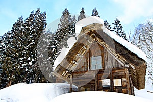 Classic triangle house around snow mountain photo