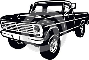 Classic Truck 70s, Muscle car, Classic car, Stencil, Silhouette, Vector Clip Art - Truck 4x4 Off Road - Off-road car for