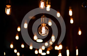 classic tunsten bulb deciration in dark room