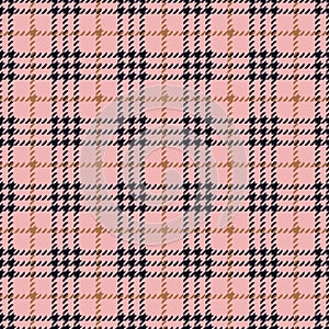 Classic tweed plaid style pattern. Geometric check print in pink and blue color. Classical English background Glen plaid