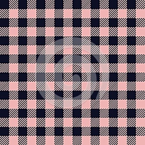 Classic tweed tartan plaid style pattern. Geometric check print in pink and blue color. Classical English background