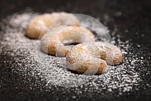 Classic vanilla kipferl with icing sugar