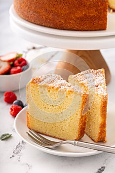 Classic vanilla pound cake sliced and ready to eat