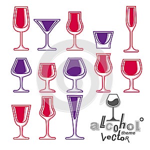 Classic vector goblets collection, martini, wineglass, cognac