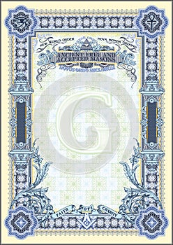 A classic vertical form for creating diplomas, certificates and other securities with Masonic symbols. Multicolor option.