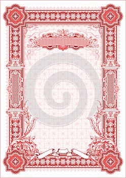 A classic vertical form for creating diplomas, certificates and other securities. Red variant.