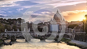 Classic view of the dome of the Vatican at sunset