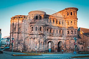 Famous Porta Nigra in Trier at sunrise, Rheinland-Pfalz, Germany