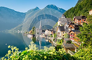 Classic view of Hallstatt in summer, Austria