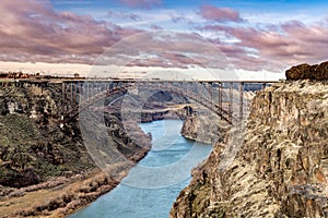 Classic view of the iconic Perrine bridge with the Snake River flowing beneath