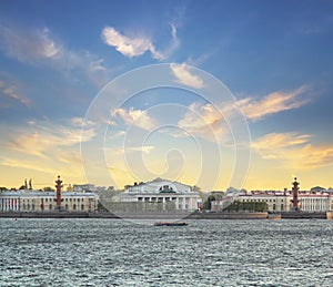 Classic view of Saint-Petersburg river scape at sunset