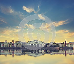 Classic view of Saint-Petersburg river scape at sunset