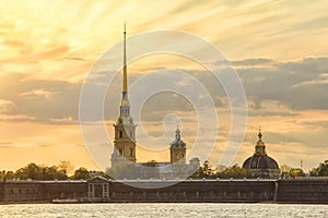 Classic view of Saint-Petersburg river scape at sunset, Peter and Paul fortress