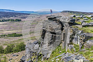 A classic view from the top of the Stanage Edge escarpment in the Peak District, UK